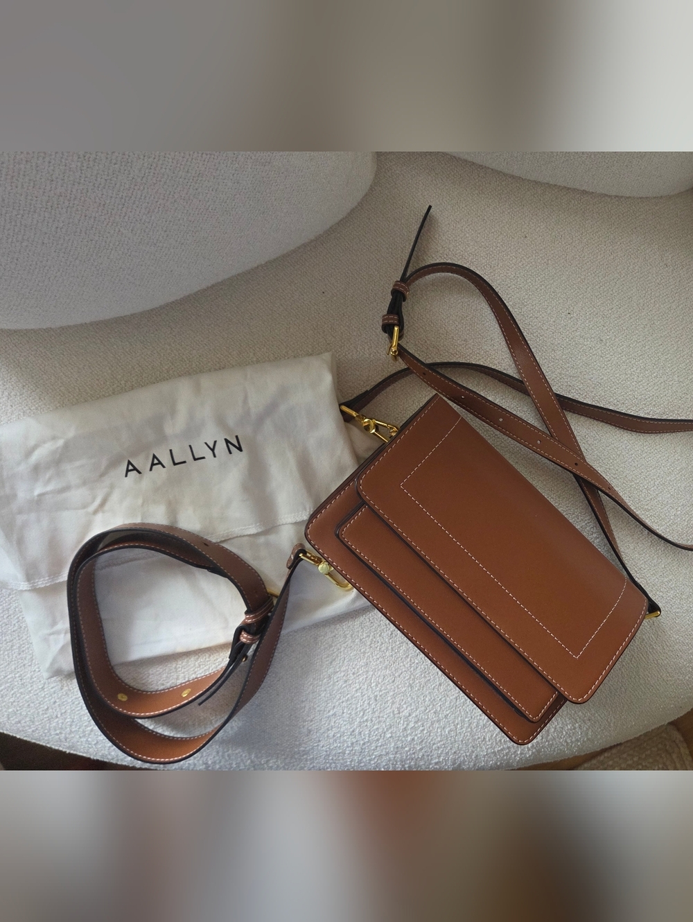 Aallyn Ingrid Tan Leather Crossbody Bag with Gold Hardware